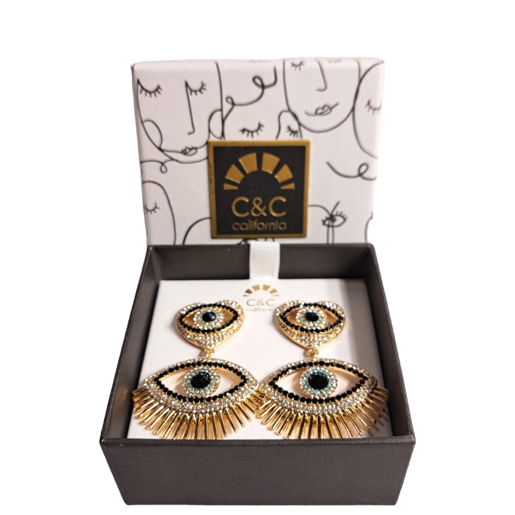 CC California Womens Gold Tone Rhinestones Hearts Eyes Designs Earri 32$